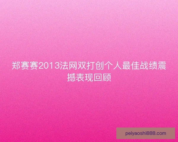 郑赛赛2013法网双打创个人最佳战绩震撼表现回顾